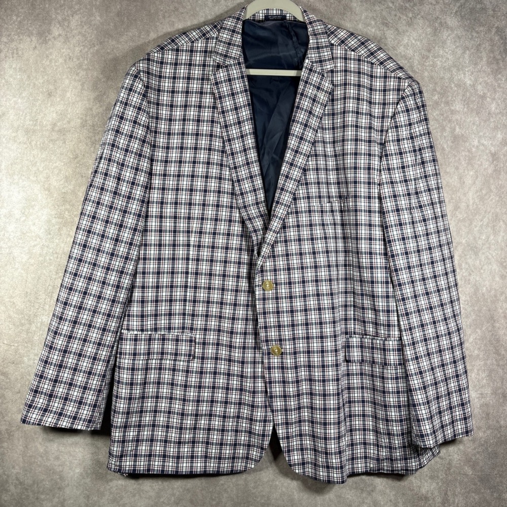Saddlebred Blazer Mens 56R Blue Plaid Sport Coat Cotton Two Button Professional